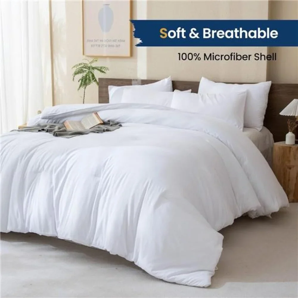 Classic Pure White Comforter Queen Size, 3 Pieces Boho Comforter Set